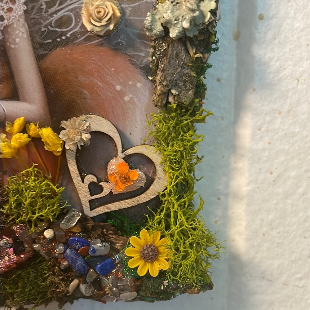 Whimsical Fox Art with Floral Accents handcrafted border moss/flowers fairy - Picture 5 of 12